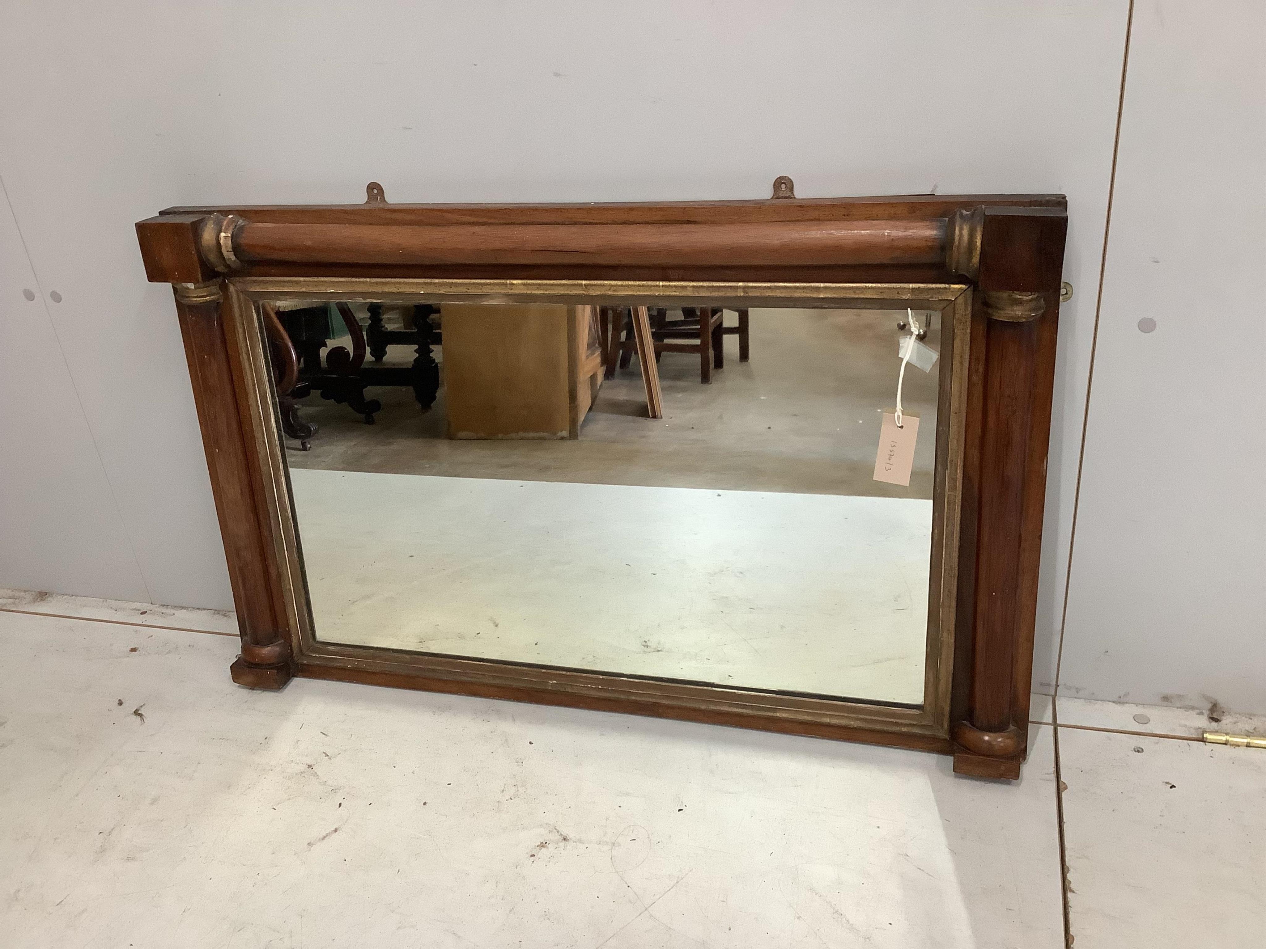 An early Victorian parcel gilt rosewood overmantel mirror, width 95cm, height 58cm. Condition - fair to good